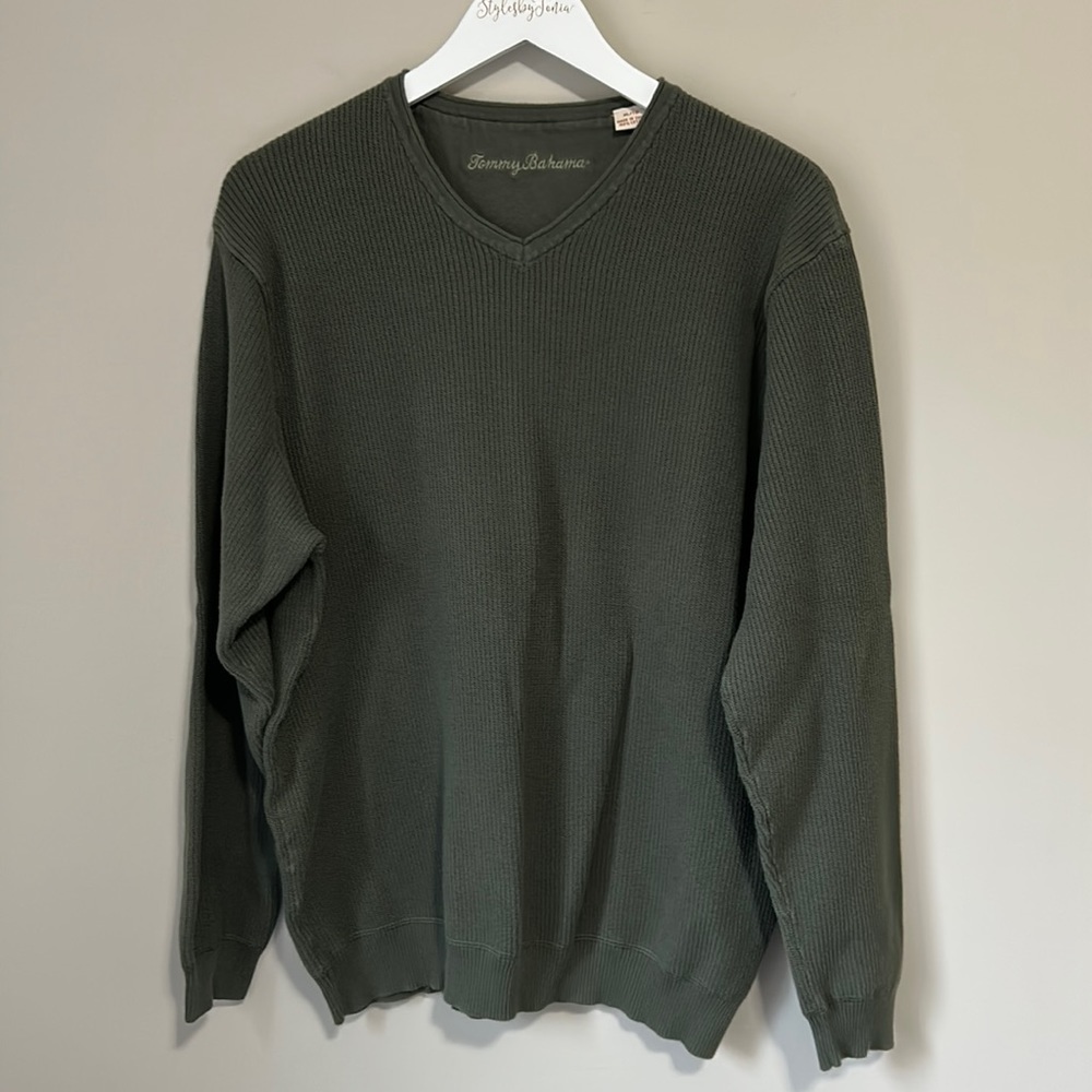 TOMMY BAHAMA Mens Olive Green Vneck Sweater Sz XL